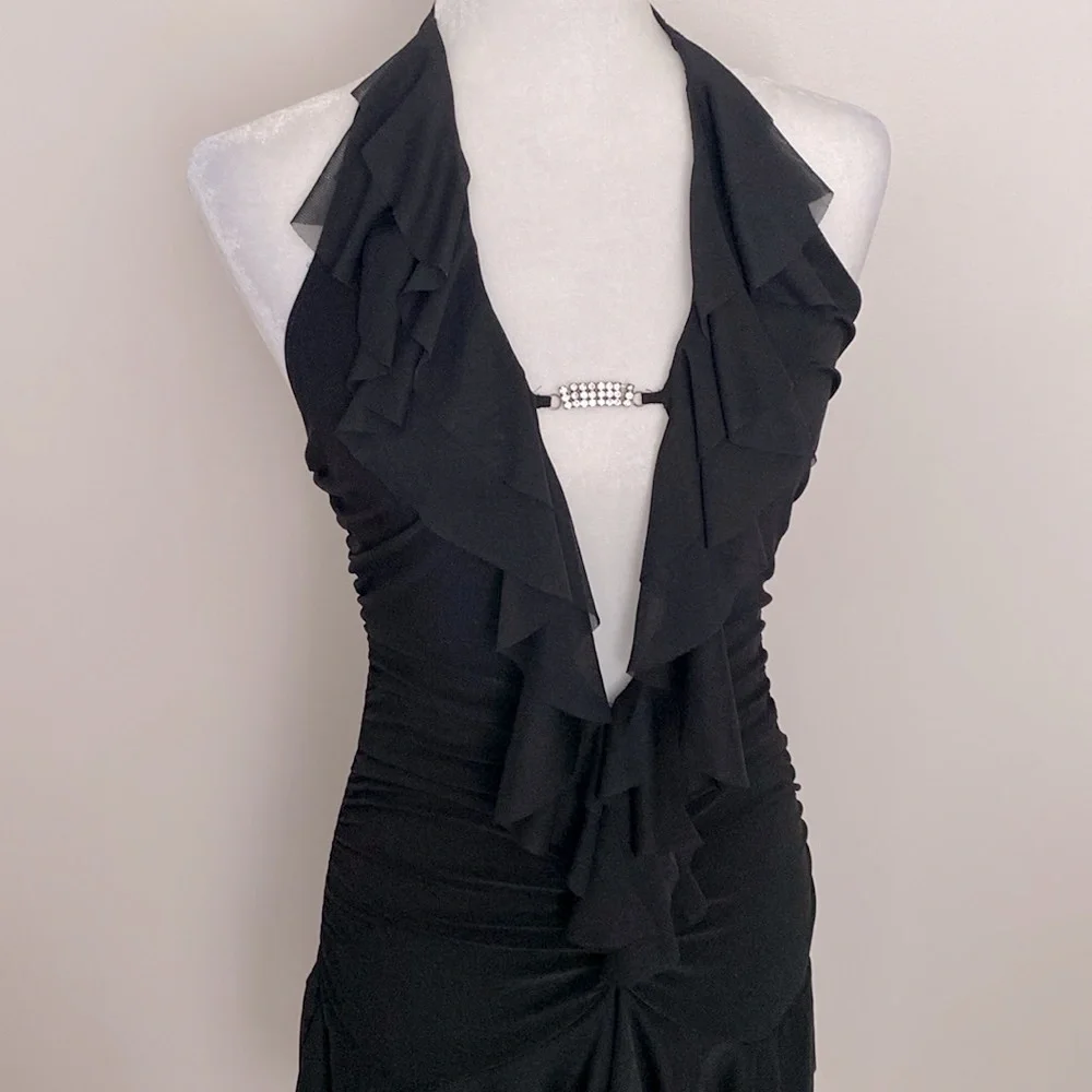Vintage 90’s Venus black ruffle ruched bodycon mini dress - Picture 6 of 13